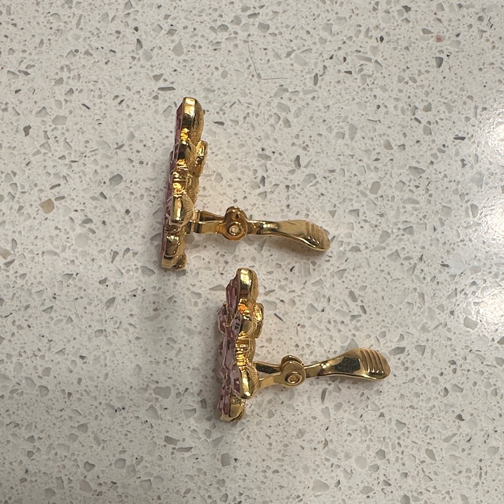 Monet Pink and Gold Statement Earrings - Picture 4 of 4
